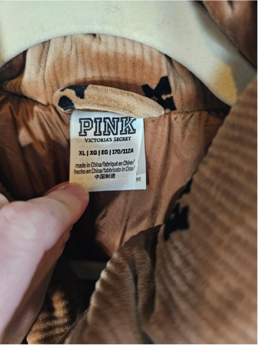 Victoria's Secret PINK Velour Puffer Vest Crop Ribbed Caramel Brown Logo XL Y2K - Picture 3 of 6